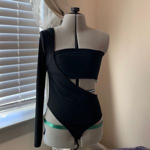 Asymmetrical Black Bodysuit